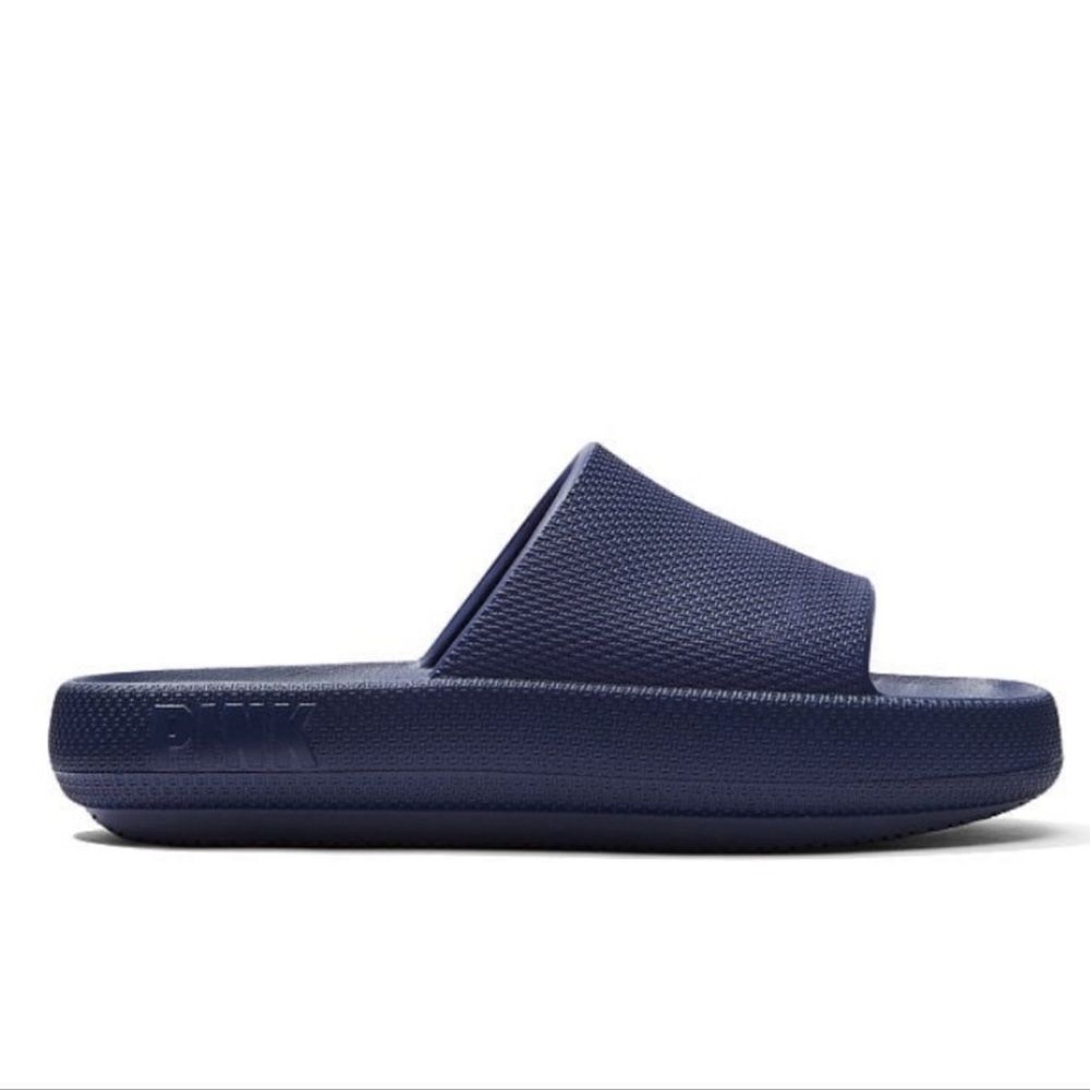 Victoria Secret PINK Pillow Slipper Slides Navy L NWT in packaging